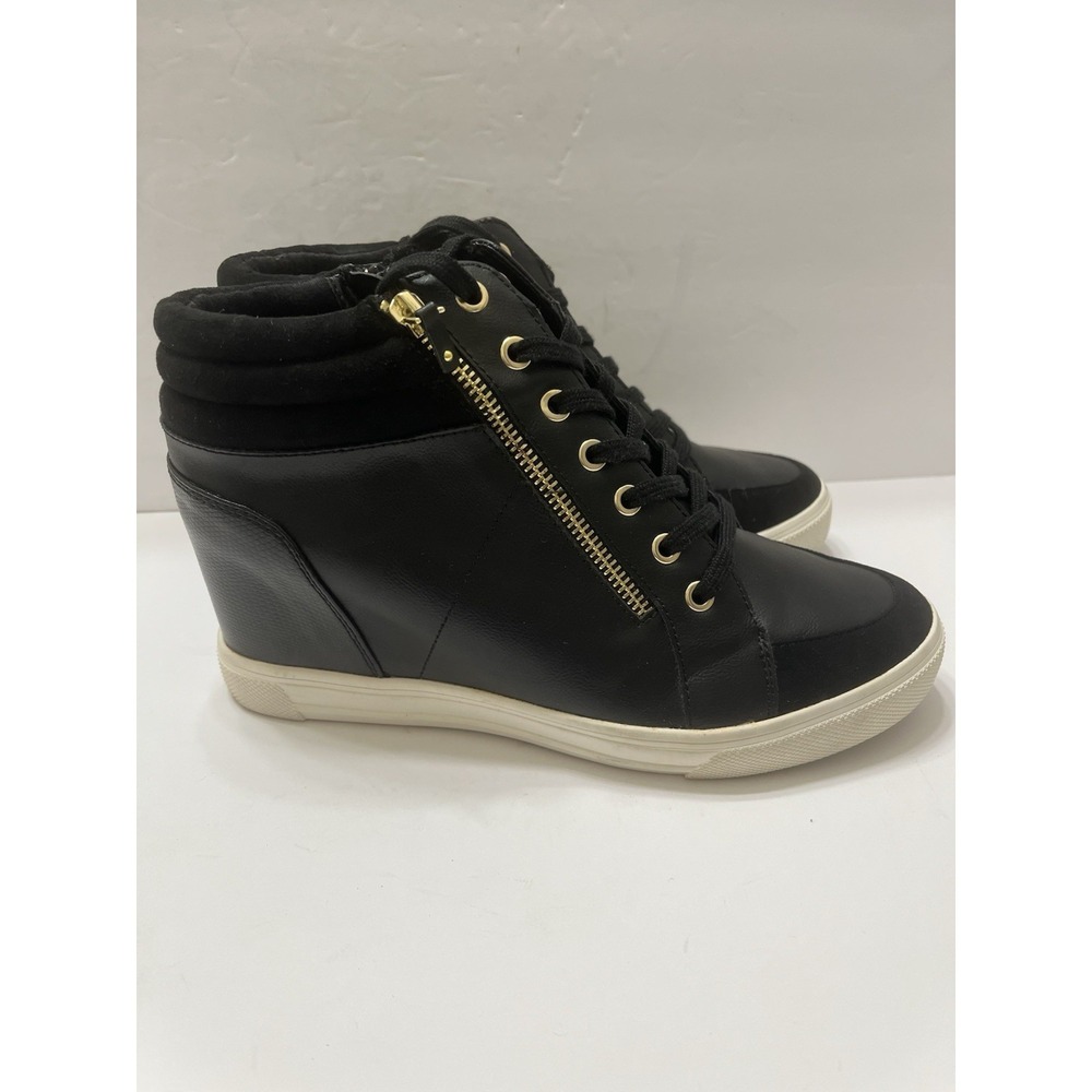 Aldo Kaia High-Top Wedge Sneakers Hidden Heel Black Side Zipper Women's 11 - Picture 5 of 11